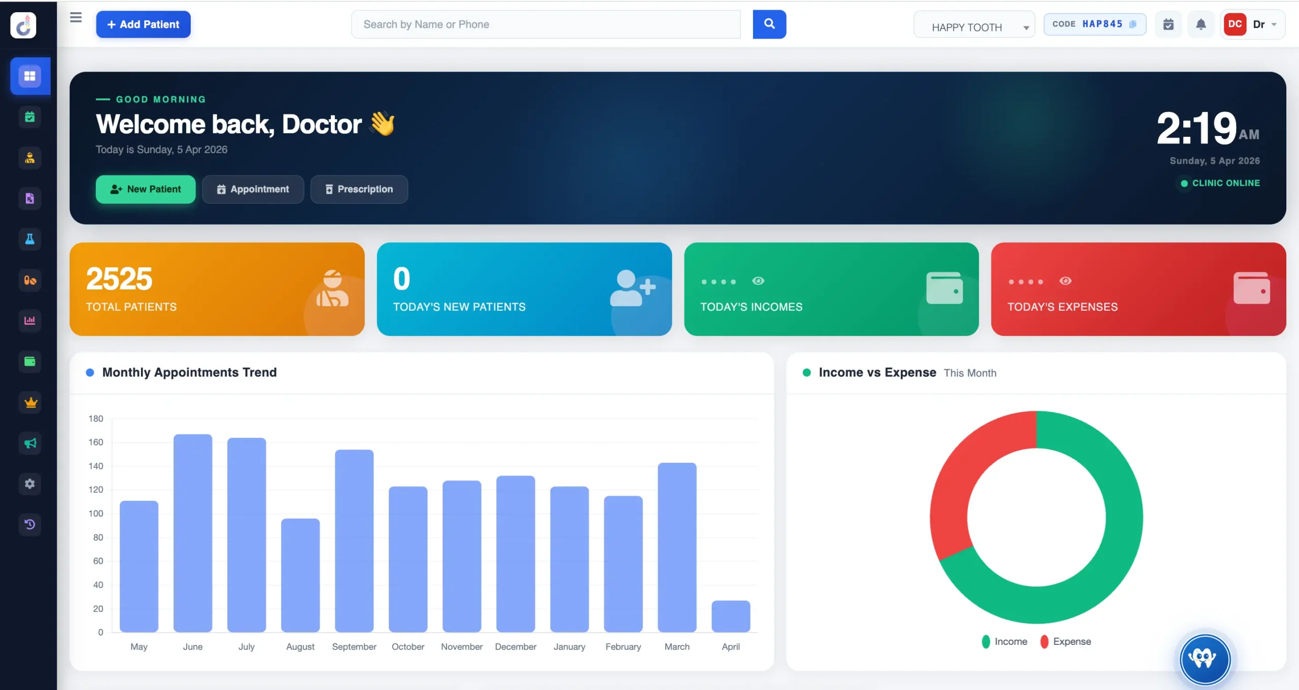 Dontin dental clinic software dashboard
